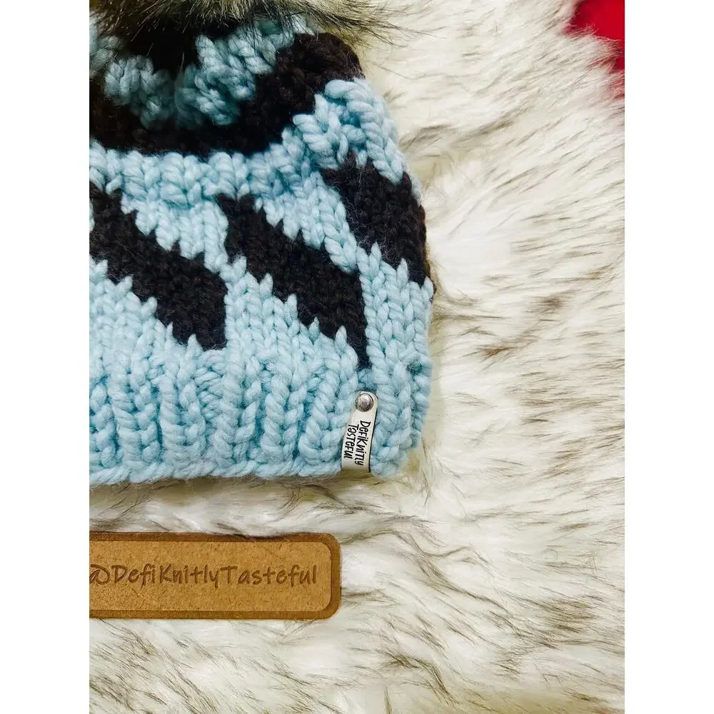 Hand Knit Tilt A Whirl Beanie: Cozy Winter Hat with Faux Fur Pom